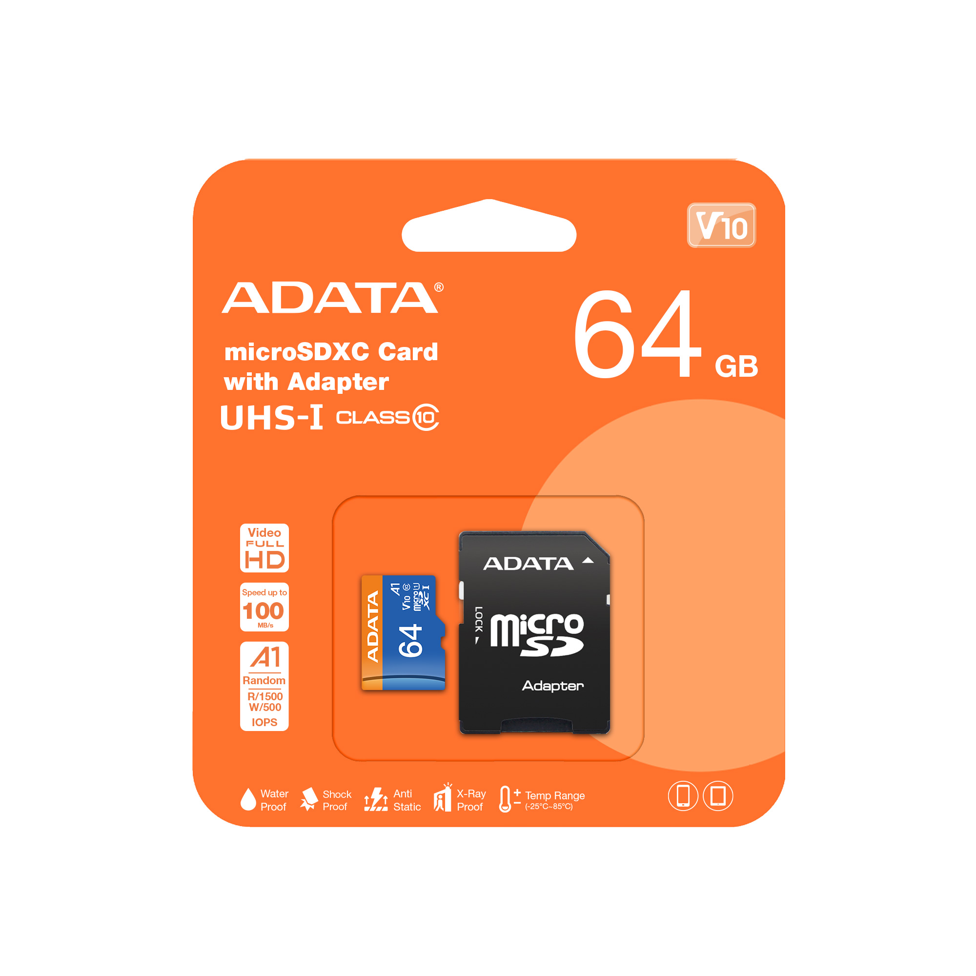 Adata micro SDXC 64GB/UHS-I U1 / Class 10/+ Adaptér AUSDX64GUICL10A1-RA1
