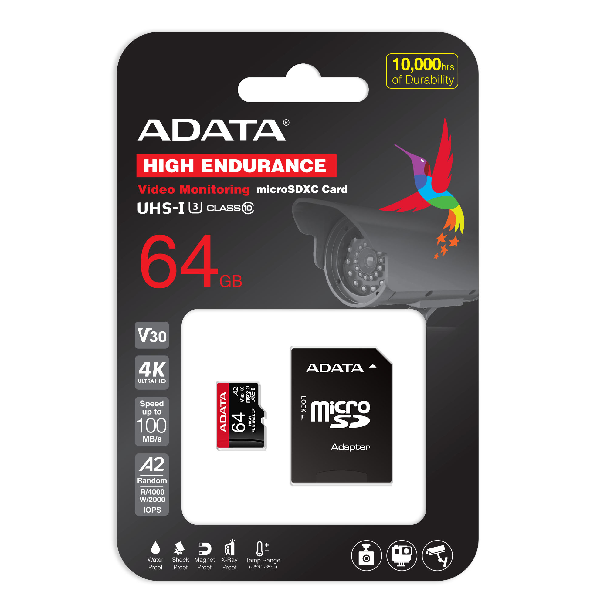 Adata High Endurance/Micro SD/64GB/UHS-I U3 / Class 10/+ Adaptér / AUSDX64GUI3V30SHA2-RA1