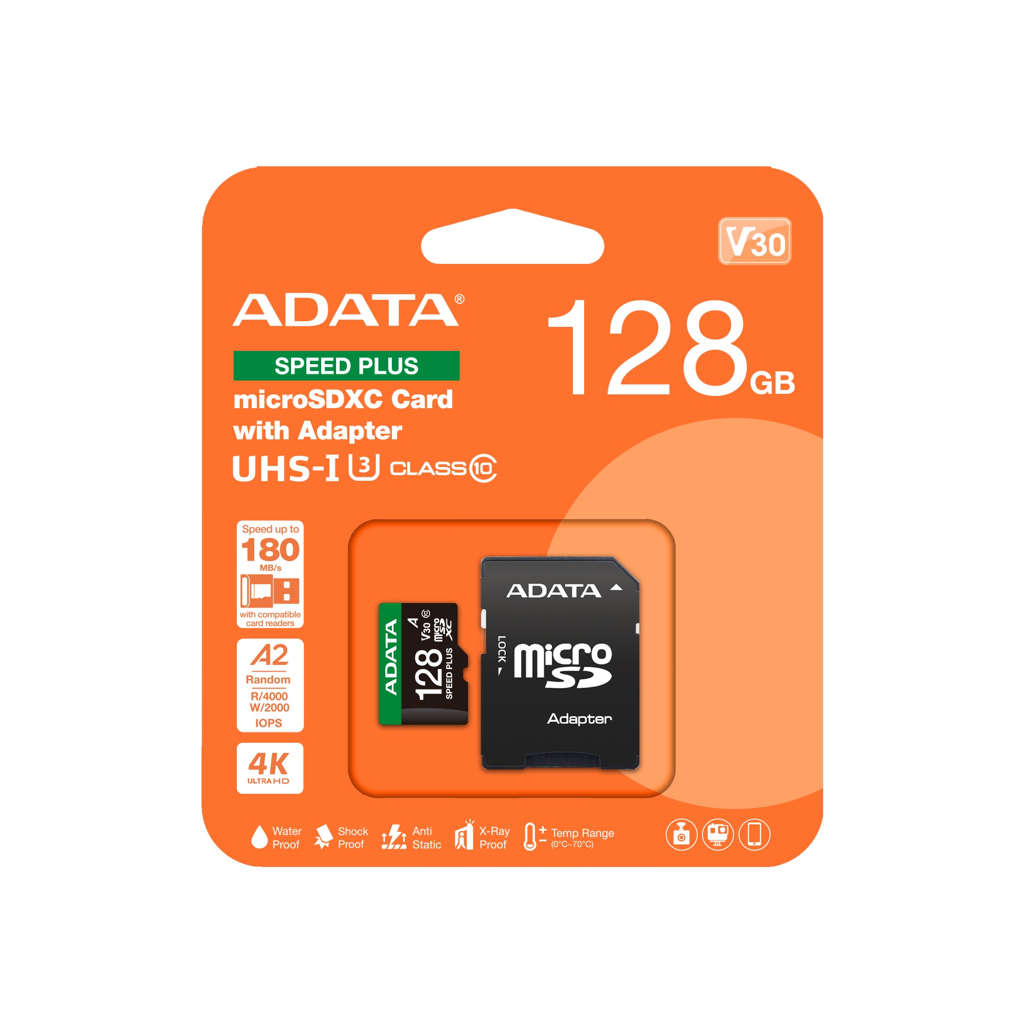 ADATA MicroSDXC 128GB UHS-I U3 V30 + adaptér (UD128GUI3V30A2SP-RA1)