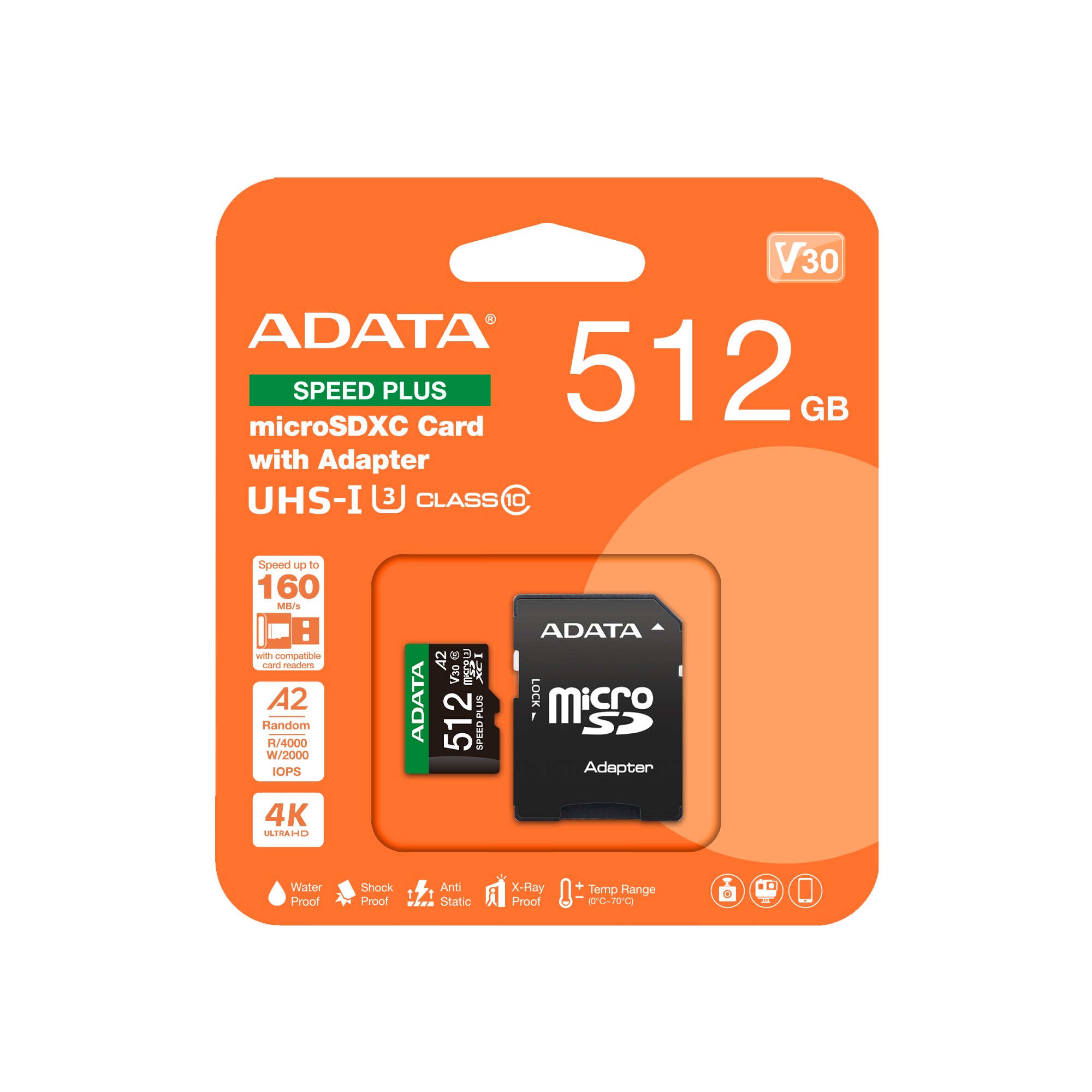 ADATA MicroSDXC 512GB UHS-I U3 V30 + adaptér (UD512GUI3V30A2SP-RA1)