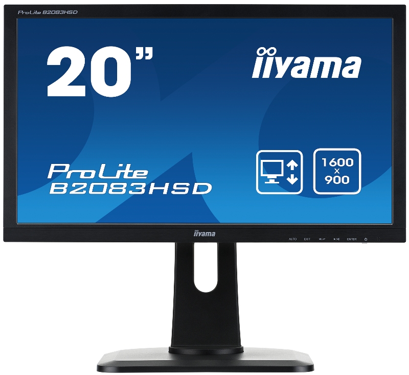 Obrázok Iiyama LCD Prolite B2083HSD 19,5'' LED, 5ms, VGA/DVI, repro,1600x900,HAS,pivot,č (B2083HSD-B1)