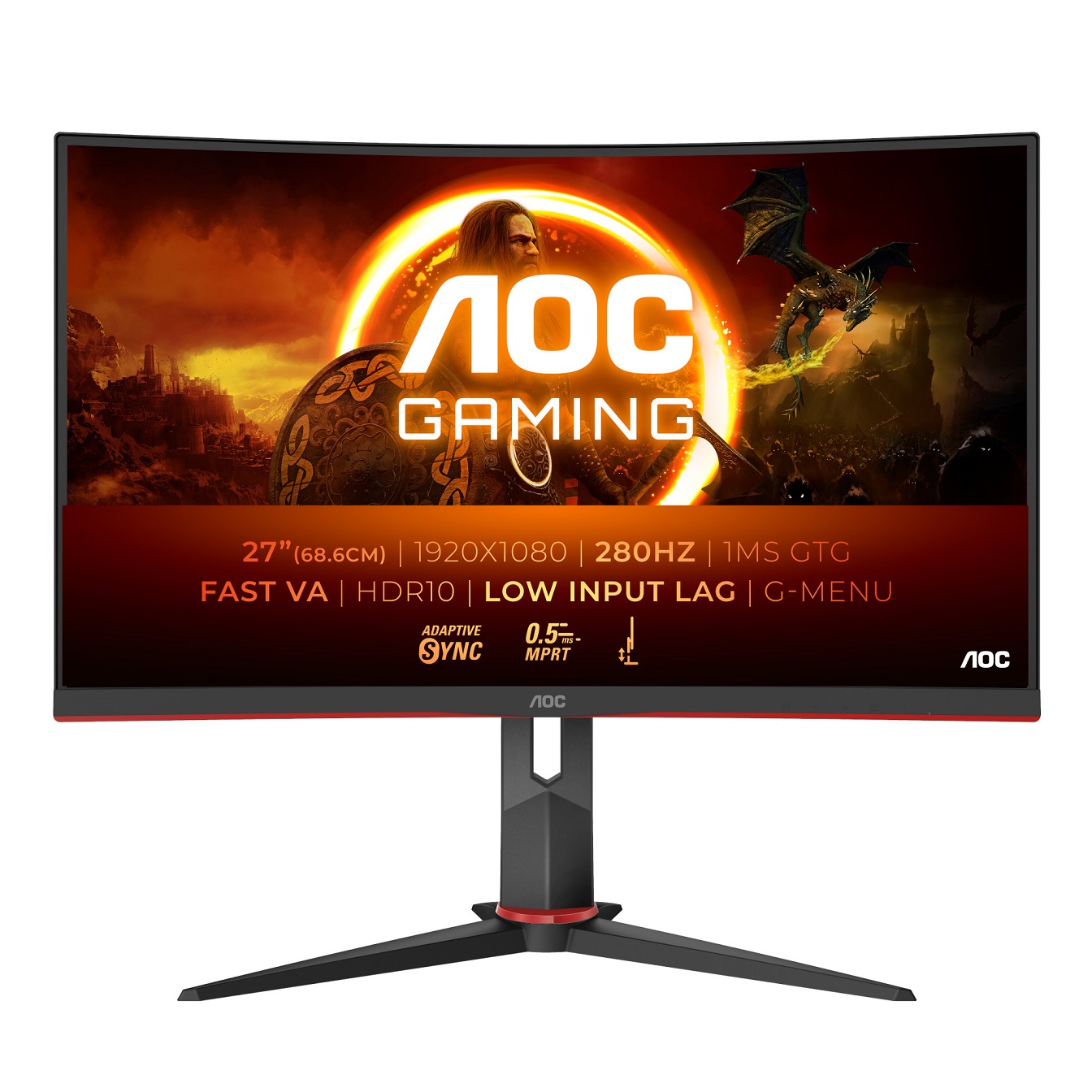 AOC Gaming/C27G2Z3/BK/27''/VA/FHD/280Hz/0,5ms/Blck-Red/3R