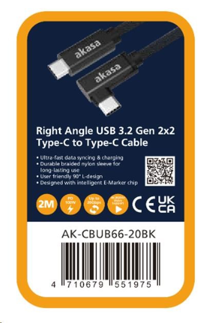 AKASA - USB 3.2 Gen 2 Type-C na C, úhlová