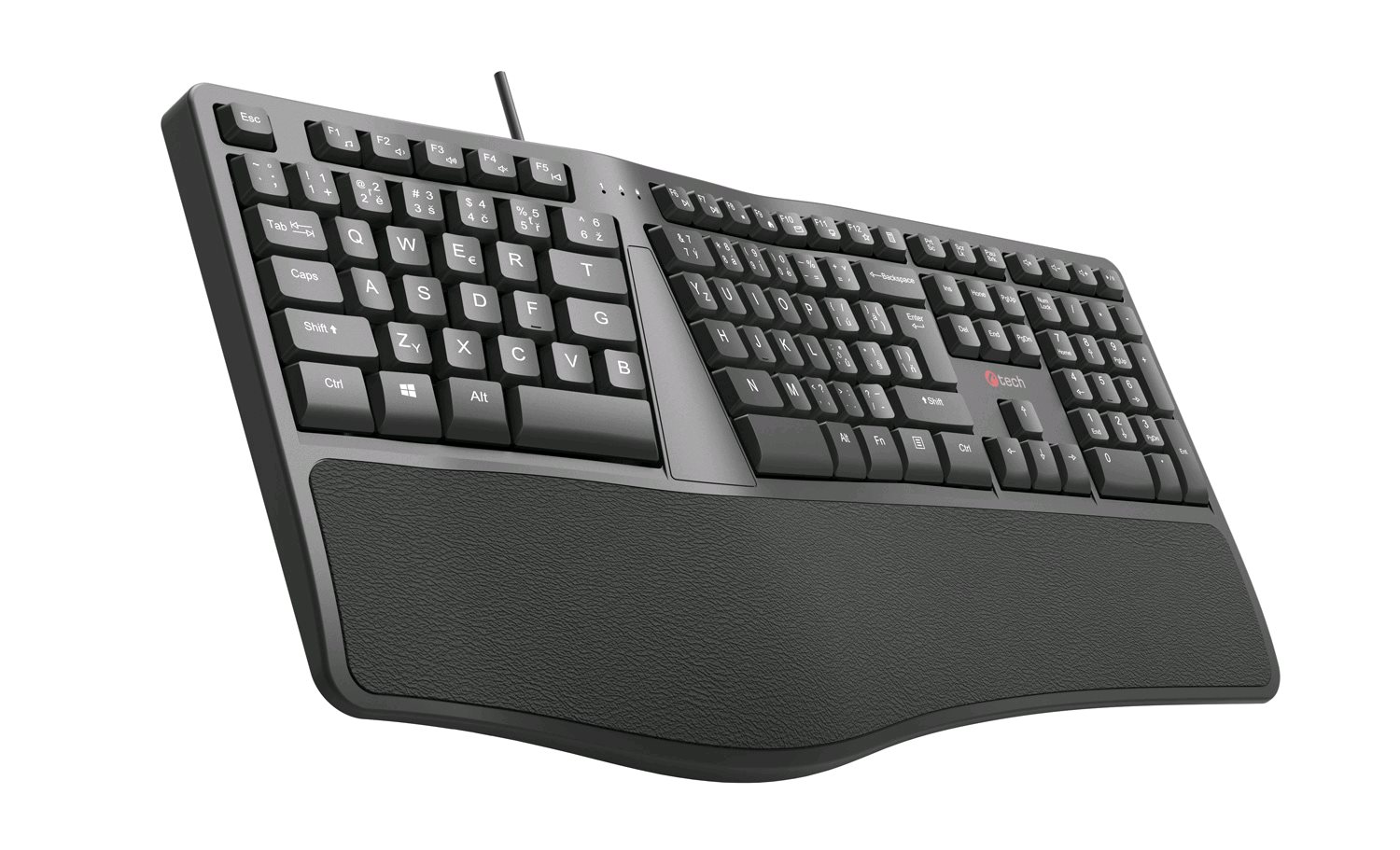 Klávesnice C-TECH KB-113E USB, ERGO,  černá, CZ/SK