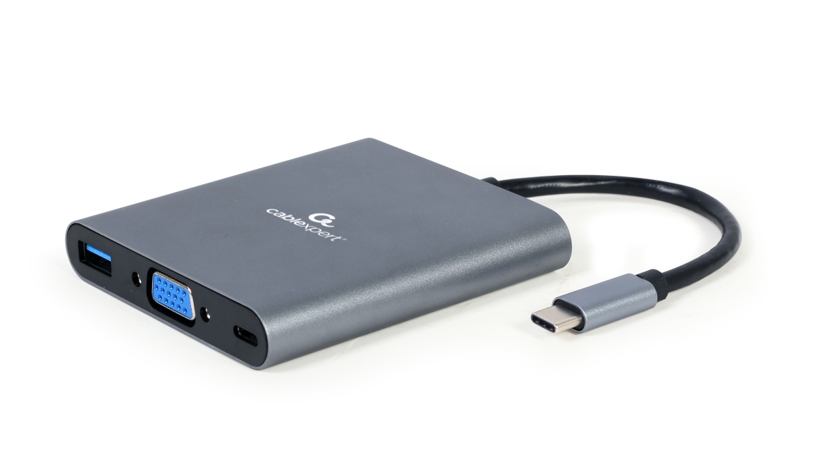 Gembird USB-C 6v1 multiport USB 3.1 + HDMI + VGA + PD + čtečka karet + stereo audio