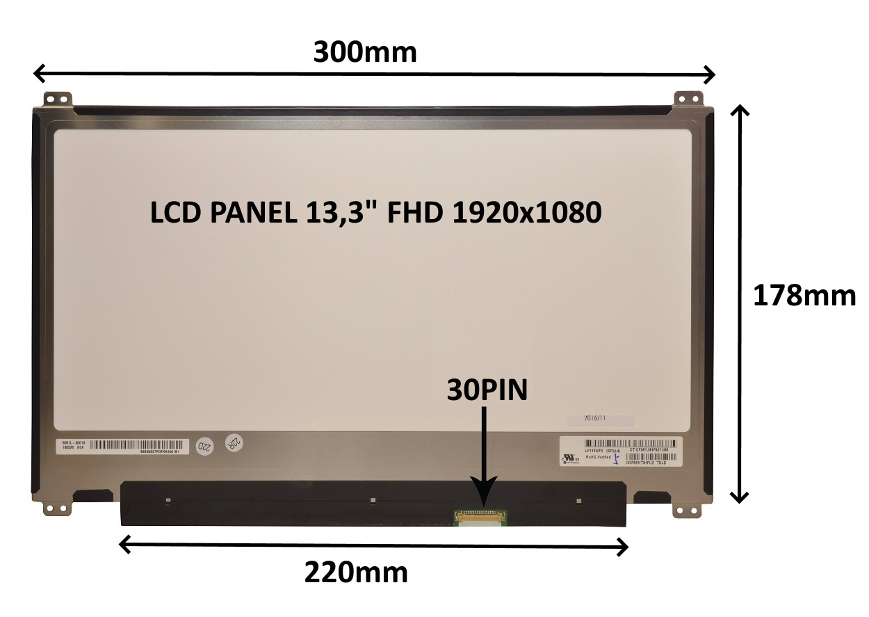 LCD PANEL 13,3'' FHD 1920x1080 30PIN MATNÝ / ÚCHYTY NAHOŘE A DOLE