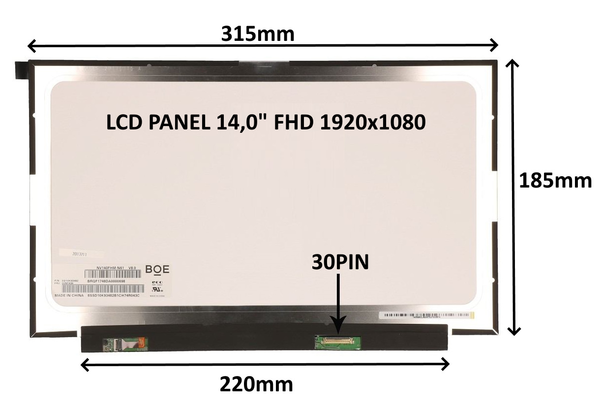 LCD PANEL 14,0'' FHD 1920x1080 30PIN MATNÝ IPS / BEZ ÚCHYTŮ