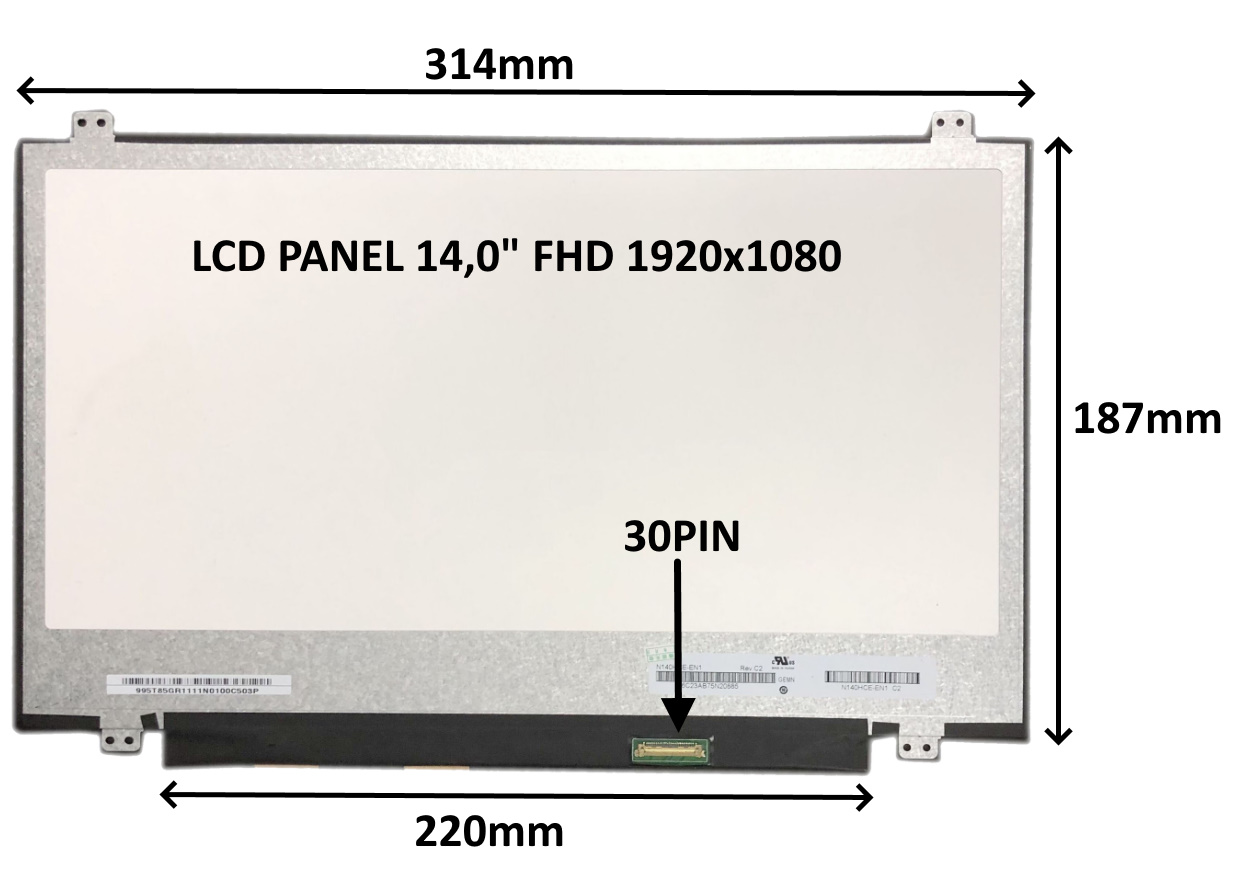LCD PANEL 14,0'' FHD 1920x1080 30PIN MATNÝ / ÚCHYTY NAHOŘE A DOLE