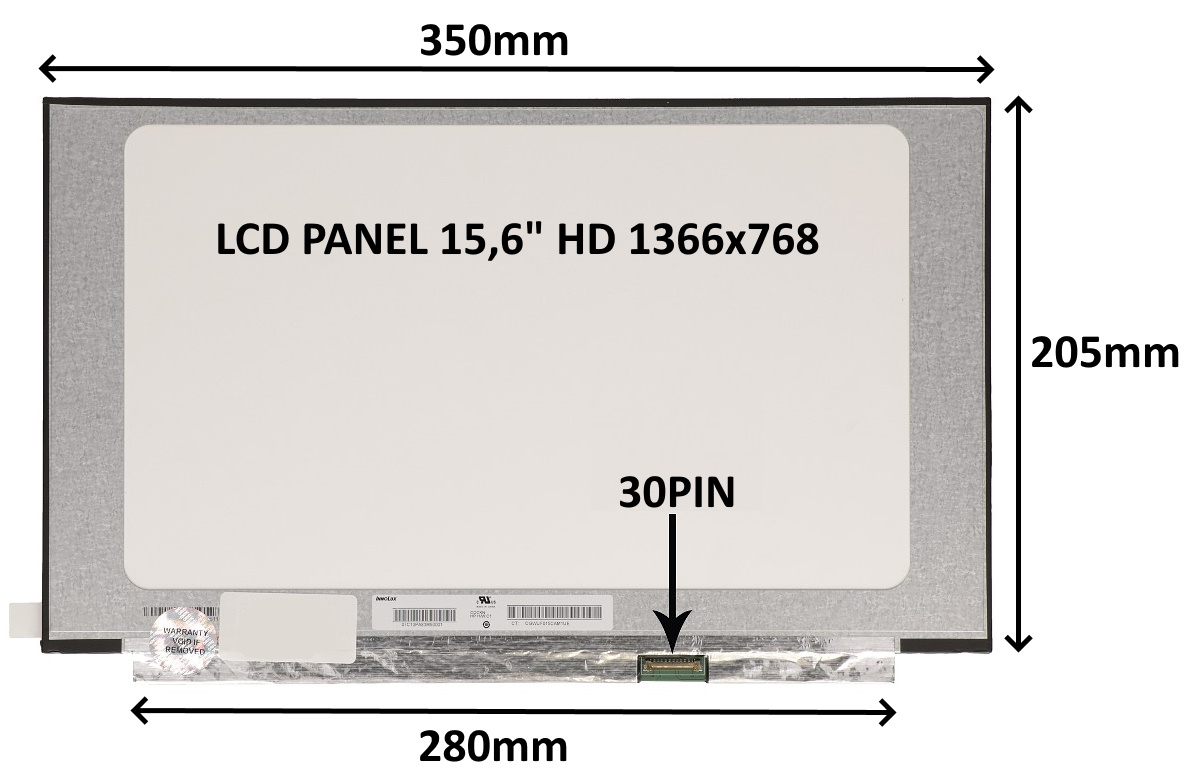 LCD PANEL 15,6'' HD 1366x768 30PIN MATNÝ / BEZ ÚCHYTŮ