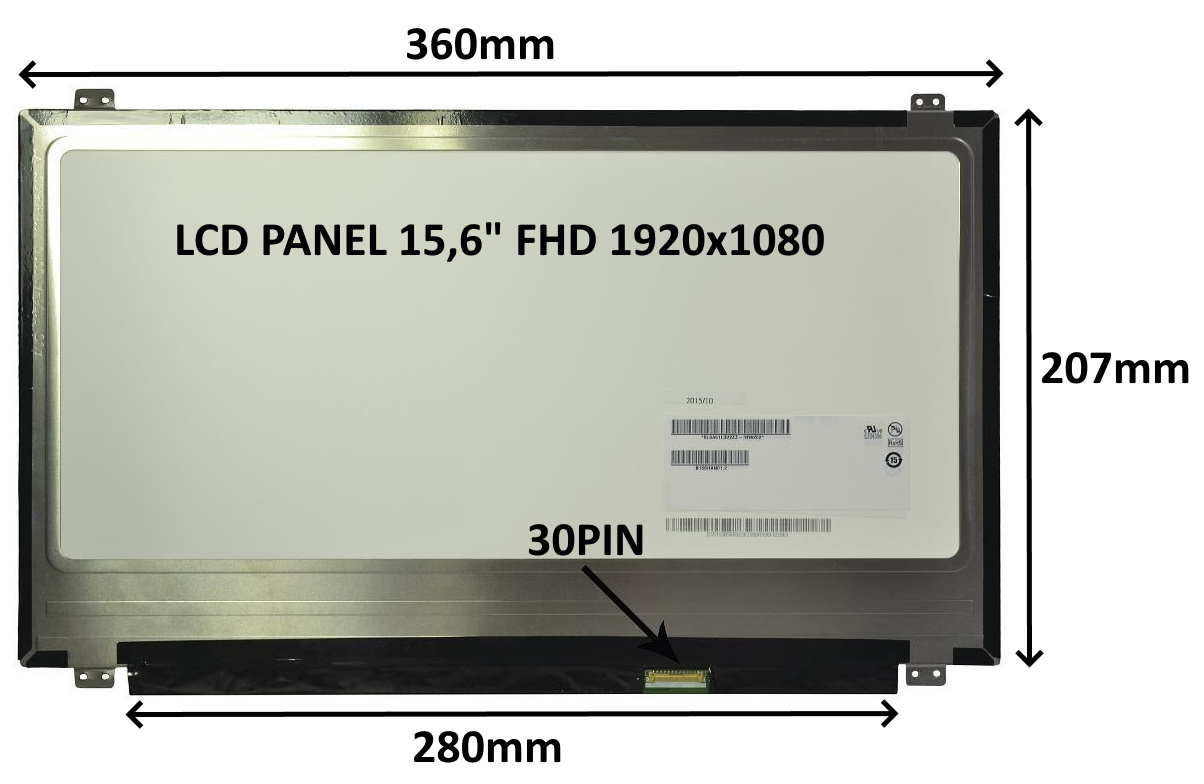 LCD PANEL 15,6'' FHD 1920x1080 30PIN LESKLÝ IPS / ÚCHYTY NAHOŘE A DOLE