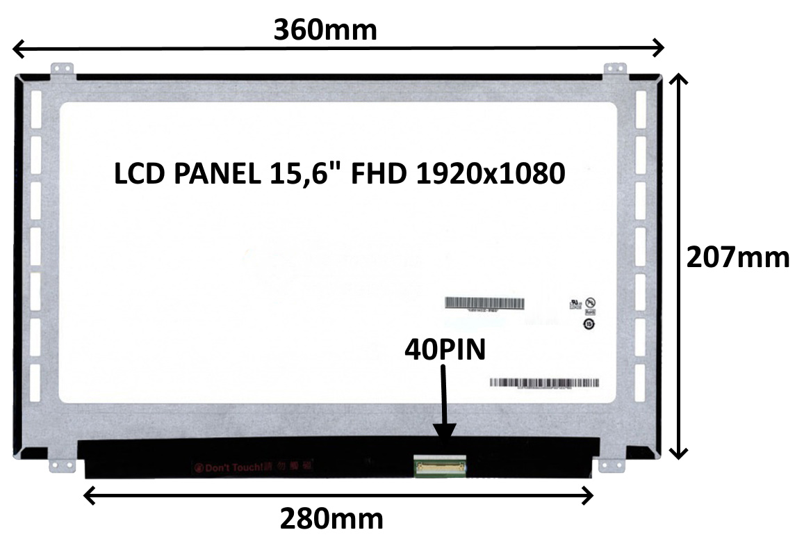 LCD PANEL 15,6'' FHD 1920x1080 40PIN MATNÝ / ÚCHYTY NAHOŘE A DOLE