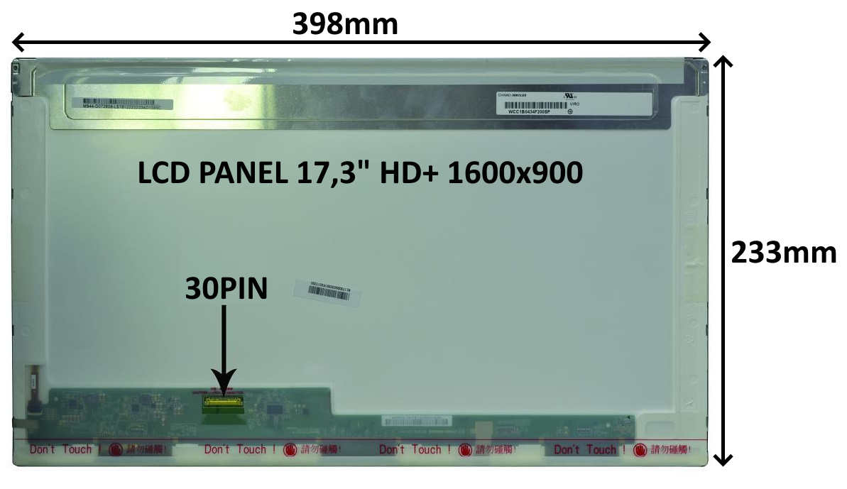 LCD PANEL 17,3'' HD+ 1600x900 30PIN LESKLÝ / ŠROUBOVÁNÍ Z BOKŮ