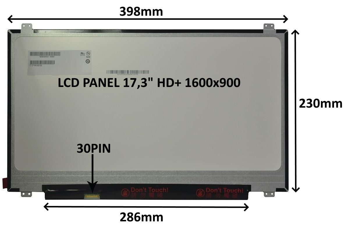 LCD PANEL 17,3'' HD+ 1600x900 30PIN MATNÝ / ÚCHYTY NAHOŘE A DOLE