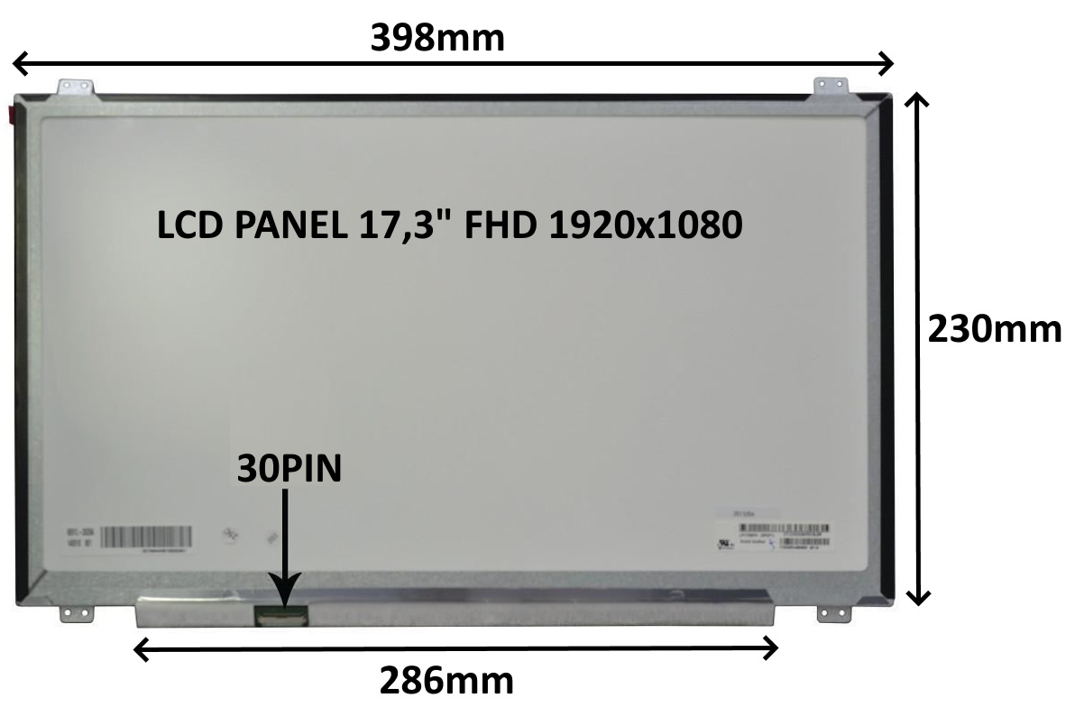 LCD PANEL 17,3'' FHD 1920x1080 30PIN MATNÝ IPS / ÚCHYTY NAHOŘE A DOLE