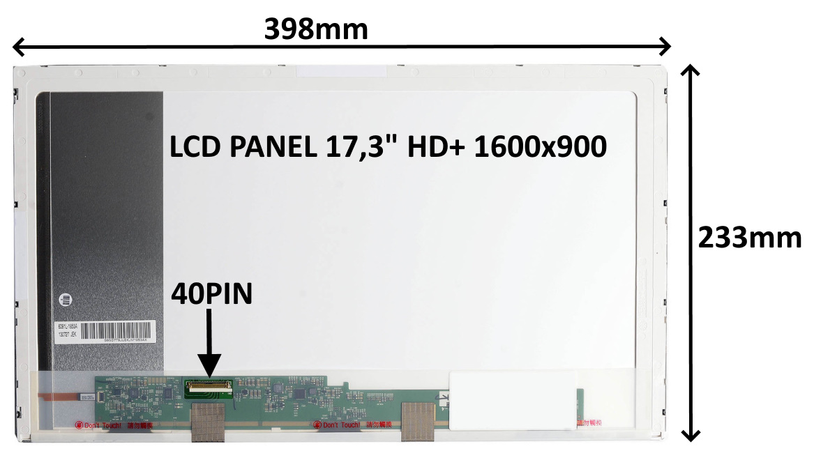 LCD PANEL 17,3'' HD+ 1600x900 40PIN LESKLÝ / ŠROUBOVÁNÍ Z BOKŮ