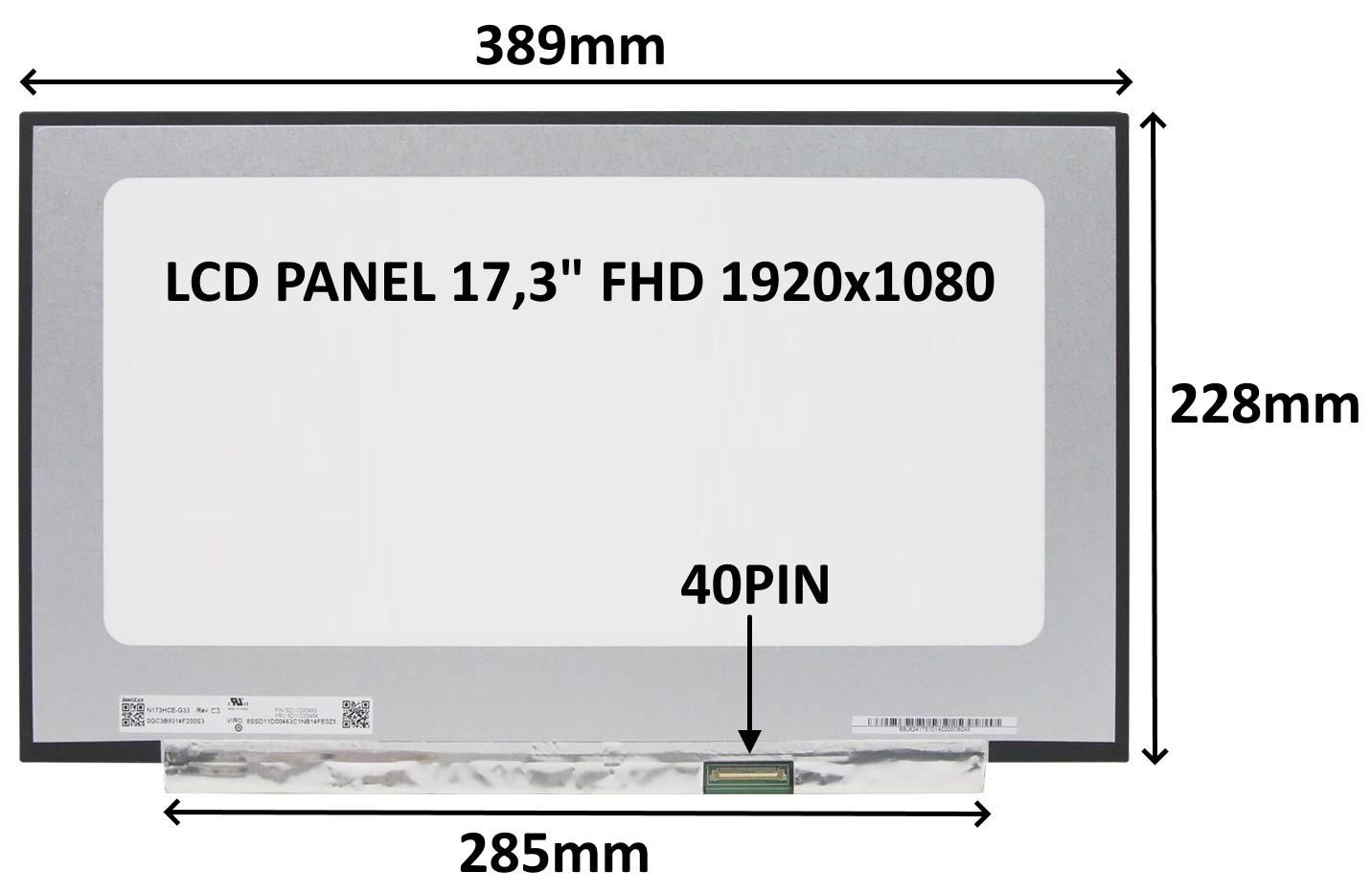 LCD PANEL 17,3'' FHD 1920x1080 40PIN MATNÝ IPS 144HZ / BEZ ÚCHYTŮ