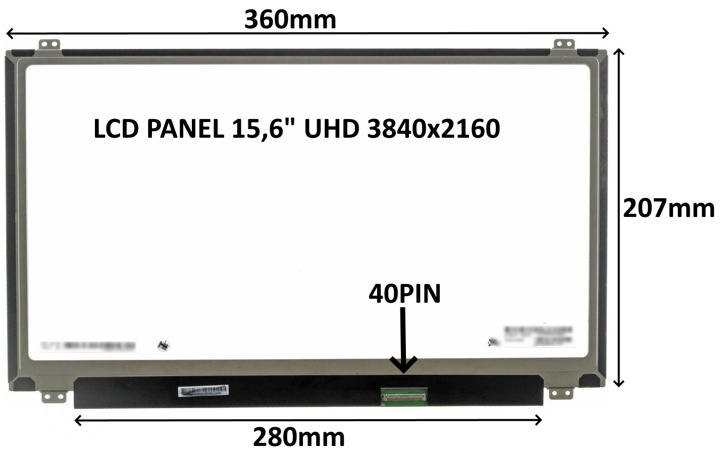 LCD PANEL 15,6'' UHD 3840x2160 40PIN MATNÝ IPS / ÚCHYTY NAHOŘE A DOLE