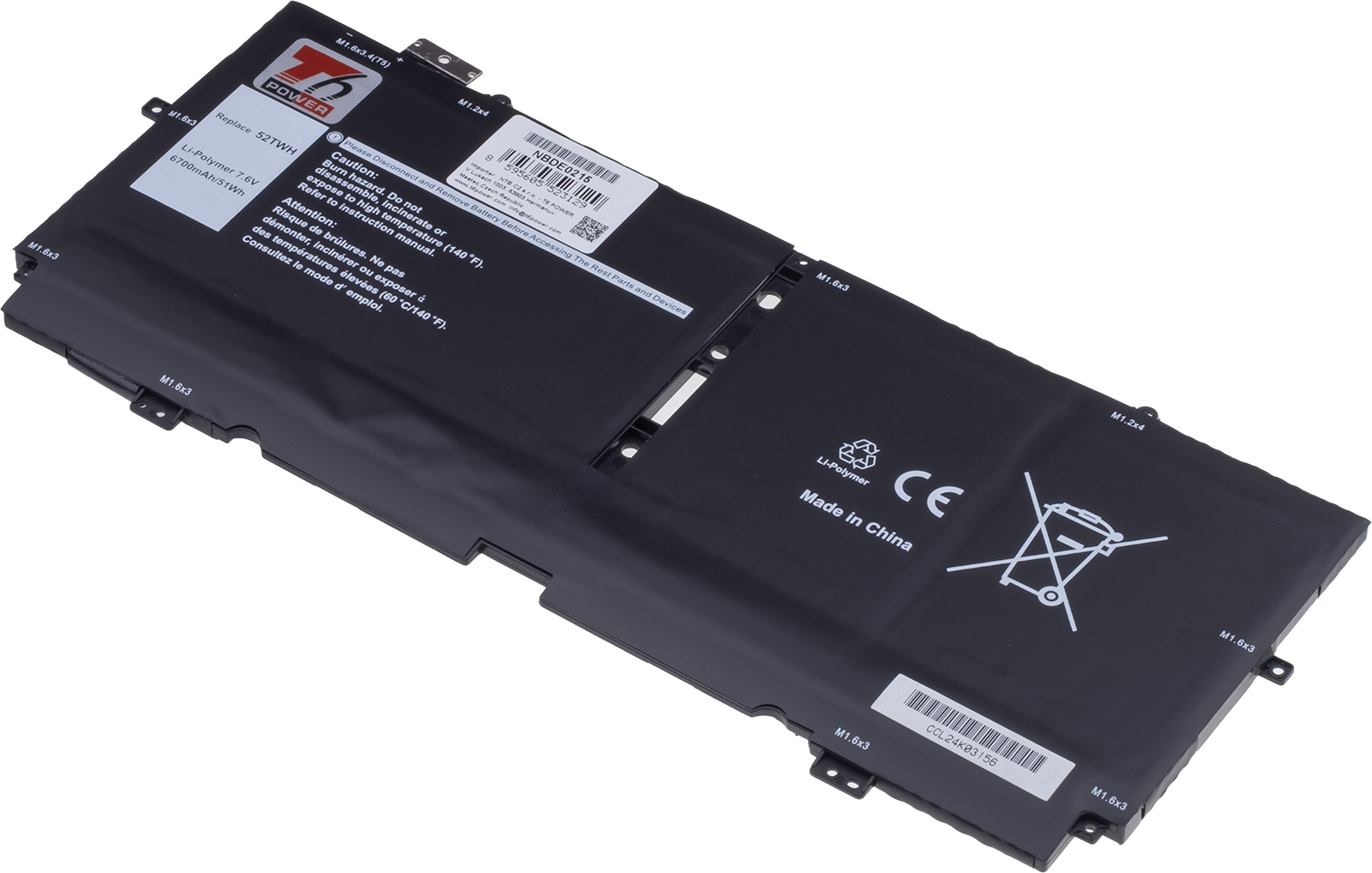 Baterie T6 Power Dell XPS 13 7390 2in1, 6700mAh, 51Wh, 4cell, Li-pol