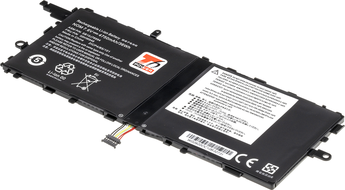 Baterie T6 Power Lenovo ThinkPad X1 Tablet Gen 1, Gen 2, 4750mAh, 36Wh, 2cell, Li-Pol