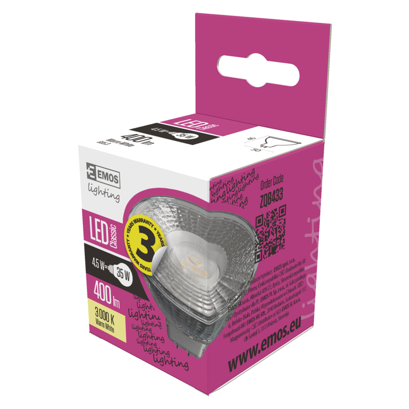 Obrázok LED žiarovka Classic MR16 4,5W GU5,3 teplá biela