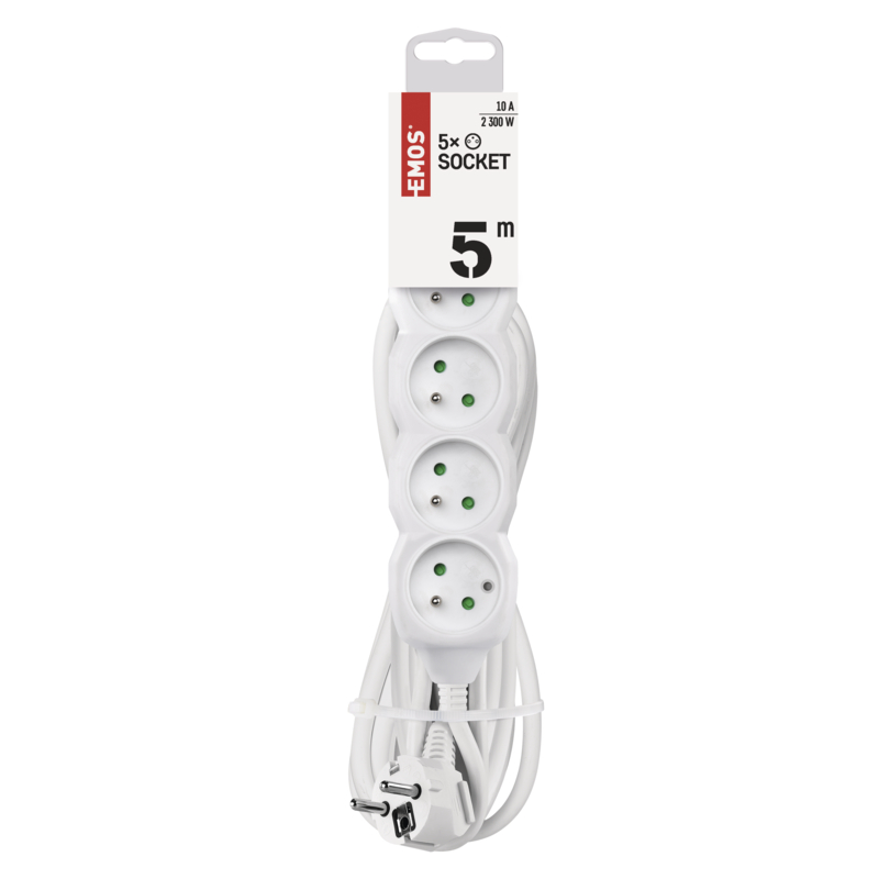 EMOS Predlžovací kábel 5 m / 5 zásuviek / biely / PVC / 1 mm2 / 1902050500