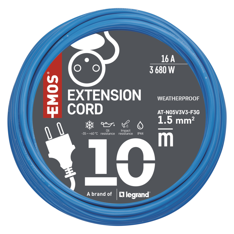 EMOS Špeciálny predlžovací kábel 10 m / 1 zásuvka / PVC / 230 V / 1,5 mm2 / 1901611000