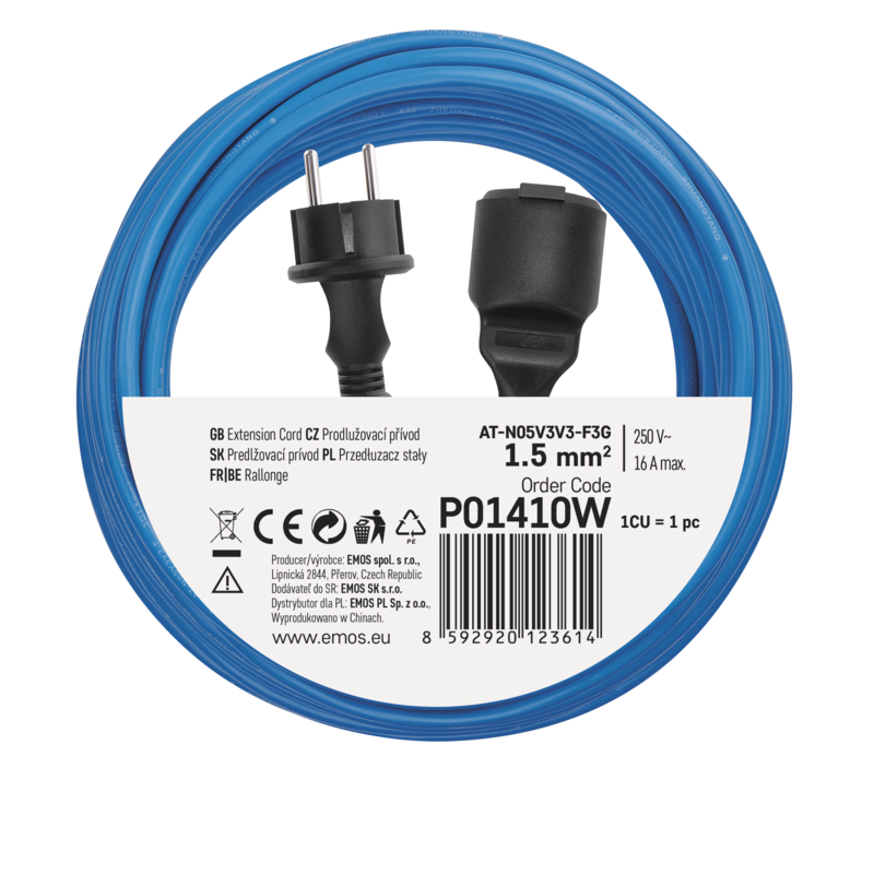 EMOS Špeciálny predlžovací kábel 10 m / 1 zásuvka / PVC / 230 V / 1,5 mm2 / 1901611000