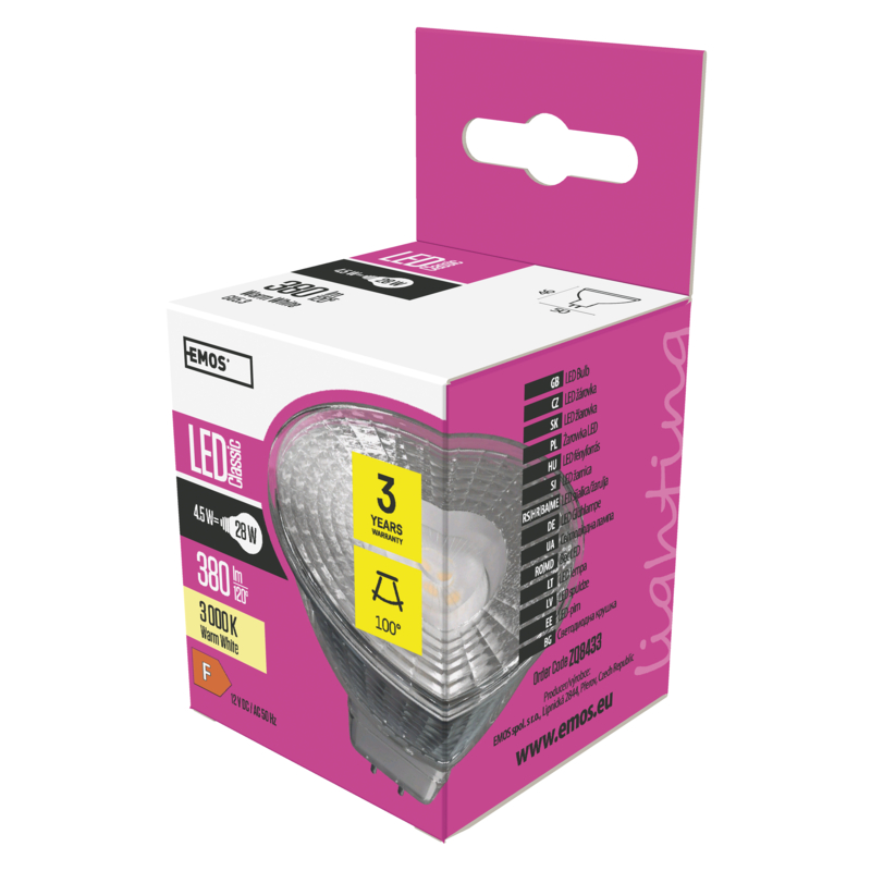 EMOS LED Classic MR16 / GU5,3 / 4,5 W (28 W) / 380 lm / teplá biela / 1525732200
