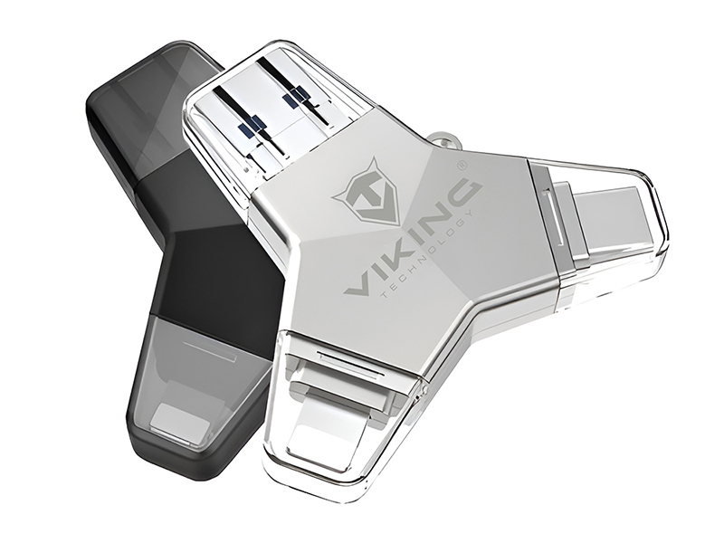 VIKING USB FLASH DISK 3.0 4v1 64GB, S KONCOVKOU APPLE LIGHTNING, USB-C, MICRO USB, USB3.0, černá