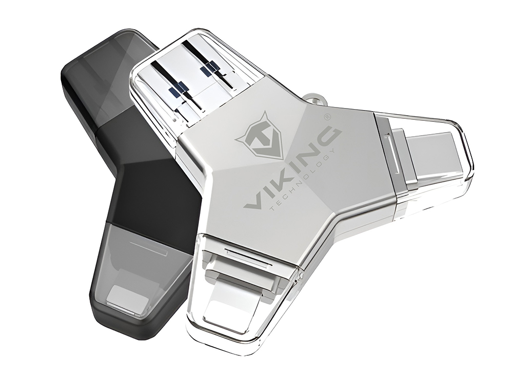 VIKING USB FLASH DISK 3.0 4v1 128GB, S KONCOVKOU APPLE LIGHTNING, USB-C, MICRO USB, USB3.0, černá