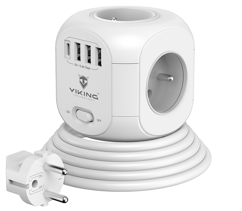 Síťový adaptér Viking AC Cube, rozbočovač, 8 výstupů