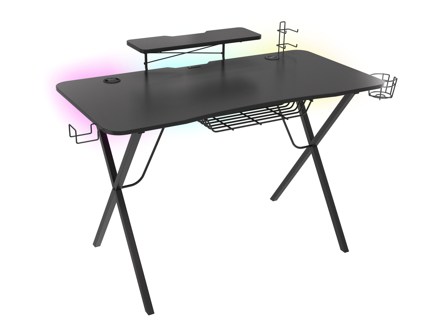 Genesis Holm 300 RGB - herní stůl s RGB podsvícením, 3xUSB 3.0, bezdrátová nabíječka mobilů