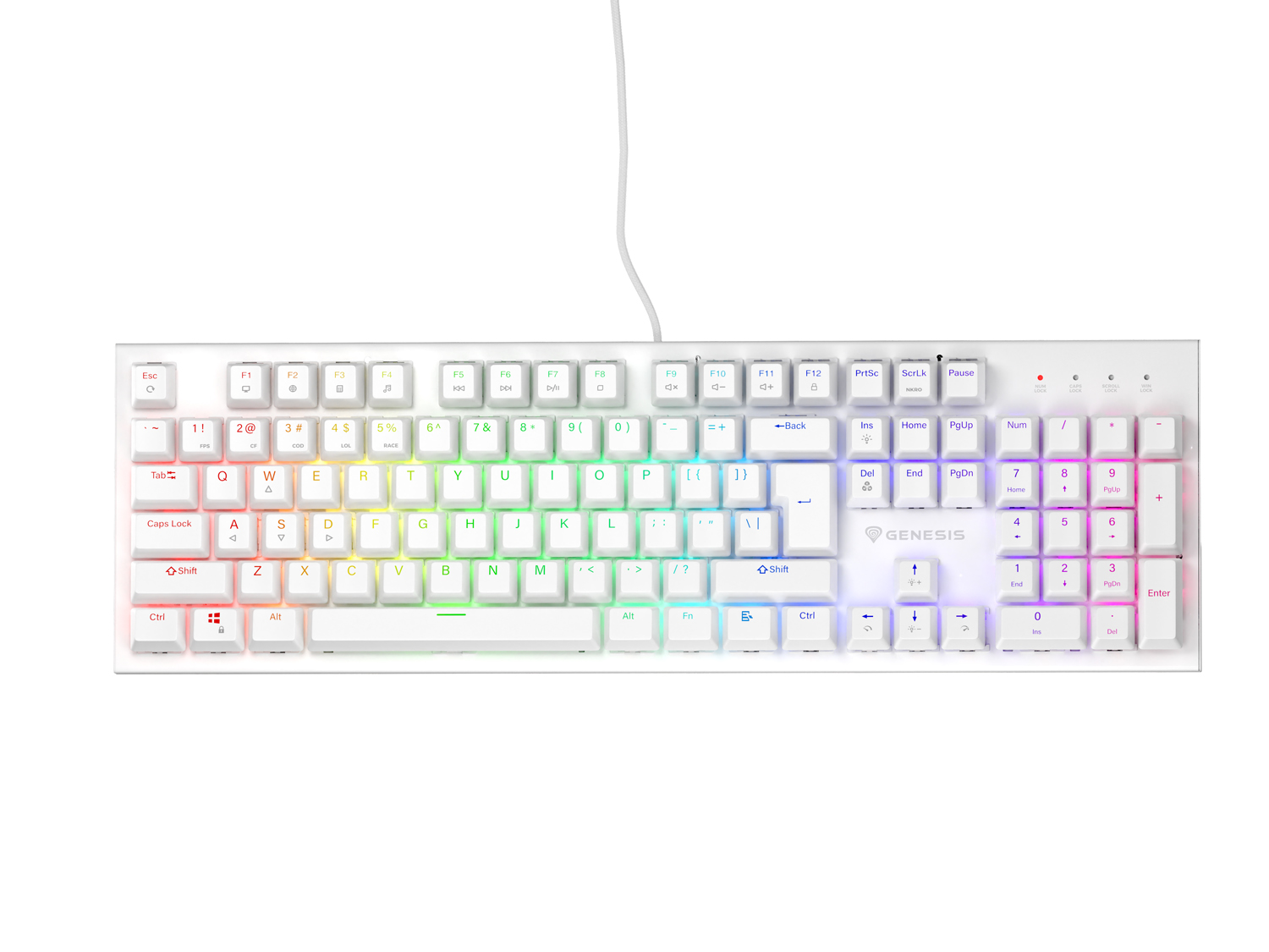 Genesis herní mechanická klávesnice THOR 303/RGB/Outemu Brown/Drátová USB/US layout/Bílá