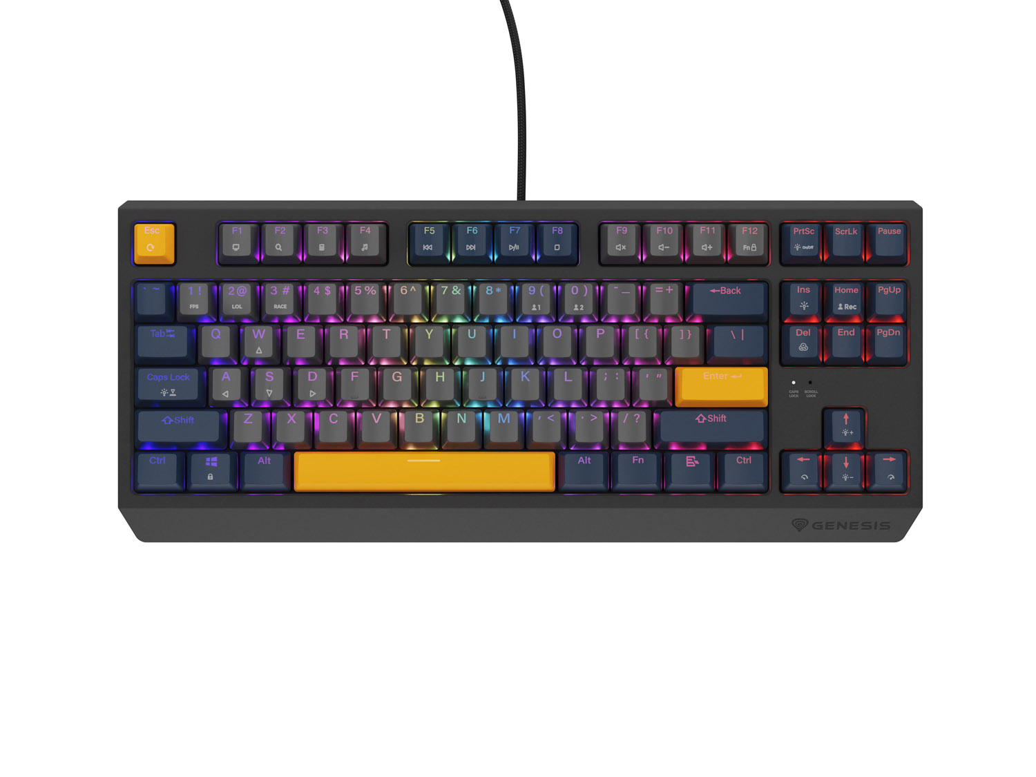 GENESIS herní klávesnice THOR 230/TKL/RGB/Outemu Panda/Drátová USB/US layout/Naval Blue Negative
