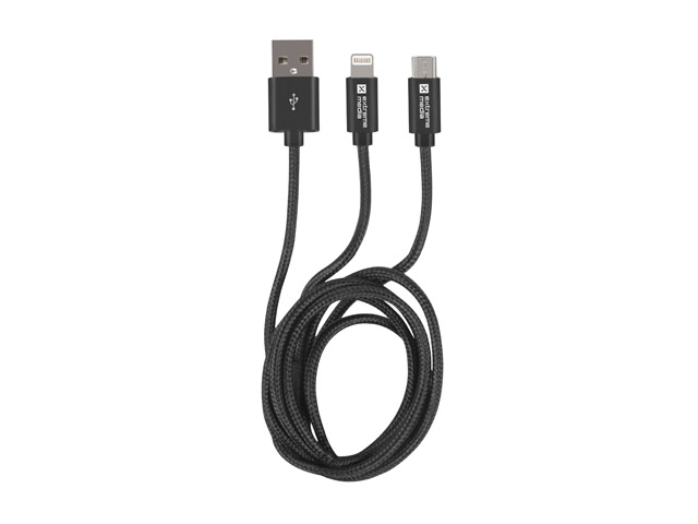 Obrázok Natec vícekonektorový kabel 2v1 USB Micro + Lightning, textilní opletení, 1m, černý Z25629