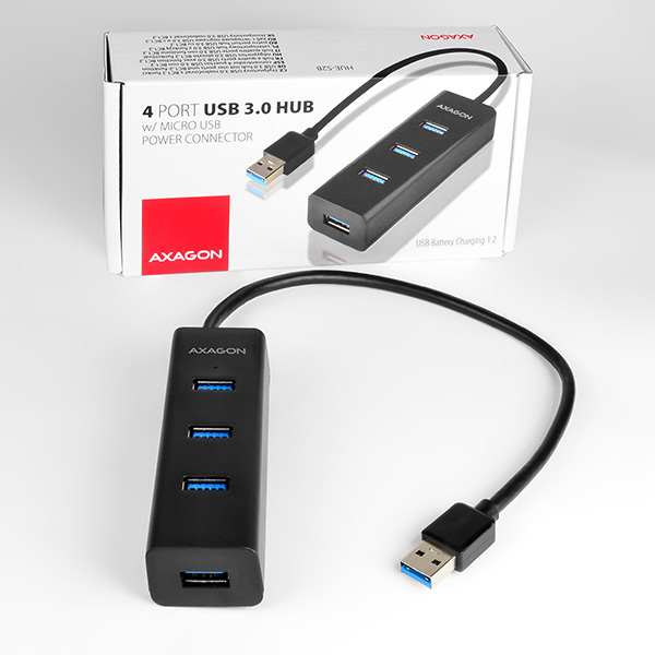 AXAGON HUE-S2B, 4x USB 3.0 CHARGING hub, micro USB napr. konektor, kábel USB-A 30cm