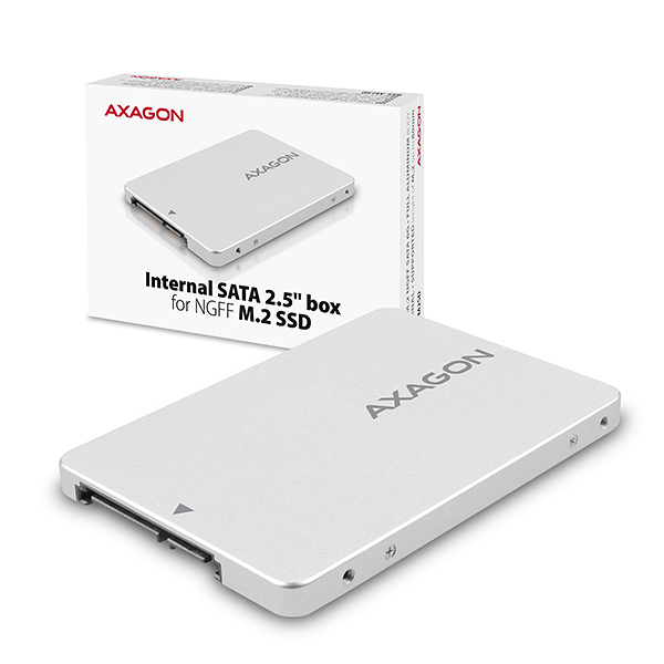 AXAGON RSS-M2SD, SATA - M.2 SATA SSD, interní 2.5'' ALU box, stříbrný