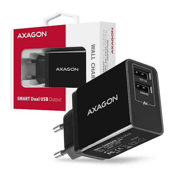 Obrázok AXAGON ACU-DS16, SMART nabíječka do sítě, 2x USB výstup 5V/2.2A + 5V/1A, 16W ACU-DS16