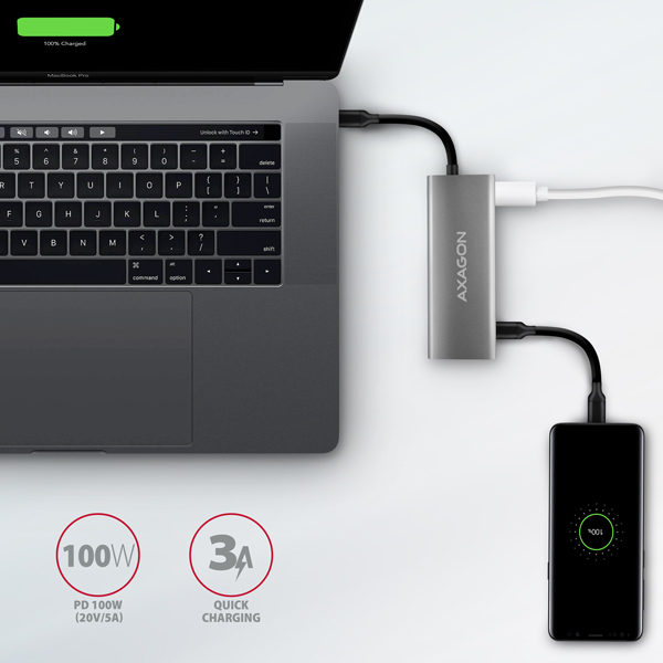 AXAGON hub USB-C / HMC-5G2 / USB 3.2 Gen2 / 2x USB-C / 2X USB-A / 1x HDMI / 60W PD / 0,1m