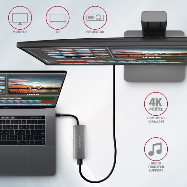 AXAGON hub USB-C / HMC-5G2 / USB 3.2 Gen2 / 2x USB-C / 2X USB-A / 1x HDMI / 60W PD / 0,1m