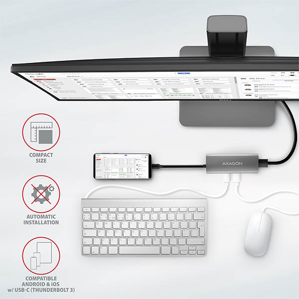 AXAGON hub USB-C / HMC-5G2 / USB 3.2 Gen2 / 2x USB-C / 2X USB-A / 1x HDMI / 60W PD / 0,1m