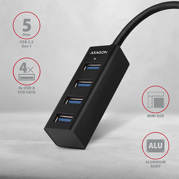 AXAGON MINI hub USB-C / HUE-M1C / USB 3.2 Gen1 / 4x USB-A / 0,2m