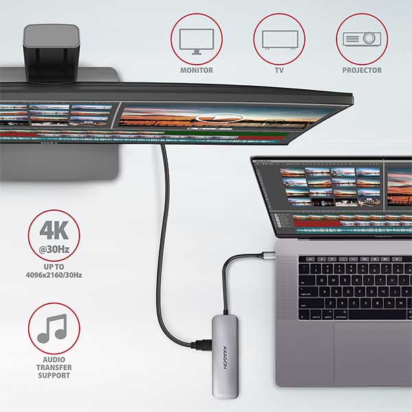 AXAGON HMC-5, USB 3.2 Gen 1 hub, porty 2x USB-A, HDMI, SD/microSD