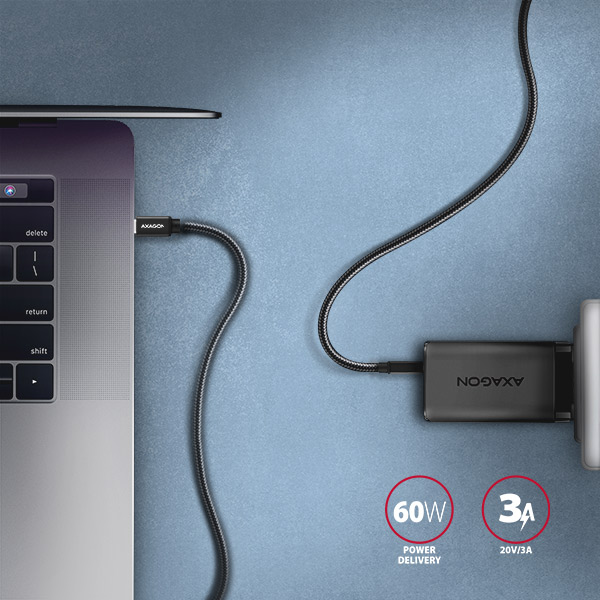 AXAGON SPEED USB-C na USB-C / USB 3.2 Gen1 / PD 60W 3A / ALU / oplet / 1m / BUCM3-CM10AB