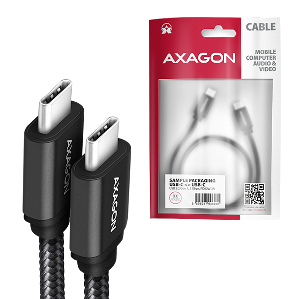 AXAGON SPEED USB-C na USB-C / USB 3.2 Gen1 / PD 60W 3A / ALU / oplet / 1m / BUCM3-CM10AB