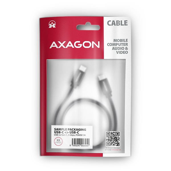 AXAGON SPEED USB-C na USB-C / USB 3.2 Gen1 / PD 60W 3A / ALU / oplet / 1m / BUCM3-CM10AB