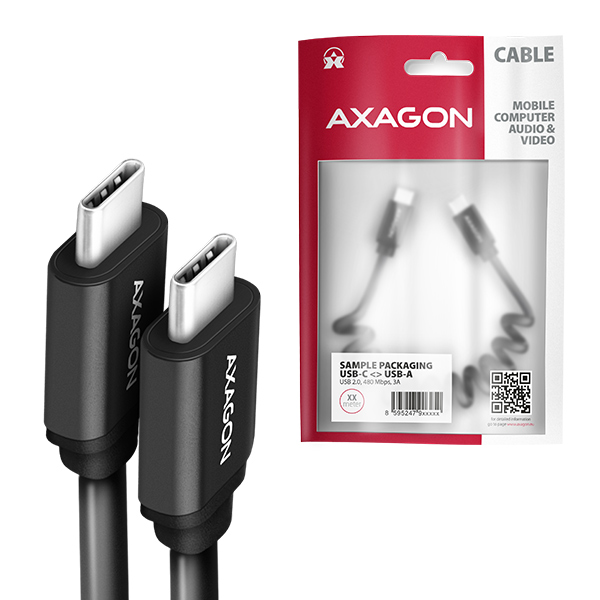 AXAGON BUCM-CM10TB, TWISTER kábel USB-C <-> USB-C, 0.6m, USB 2.0, PD 60W 3A, ALU, tpe, čierny
