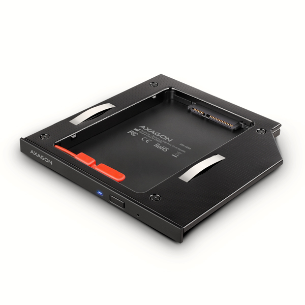 AXAGON RSS-CD09 rámeček pro 2.5'' SSD/HDD do DVD slotu, 9.5 mm, LED, hliník