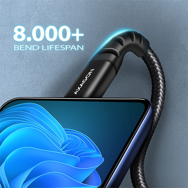 AXAGON datový a nabíjecí kabel USB-C na USB-C / USB2.0 / 3A / PD 60W / opletený / 3m / černý / BUCM-CM30AB