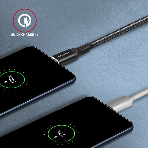 AXAGON datový a nabíjecí kabel USB-C na USB-C / USB2.0 / 3A / PD 60W / opletený / 3m / černý / BUCM-CM30AB